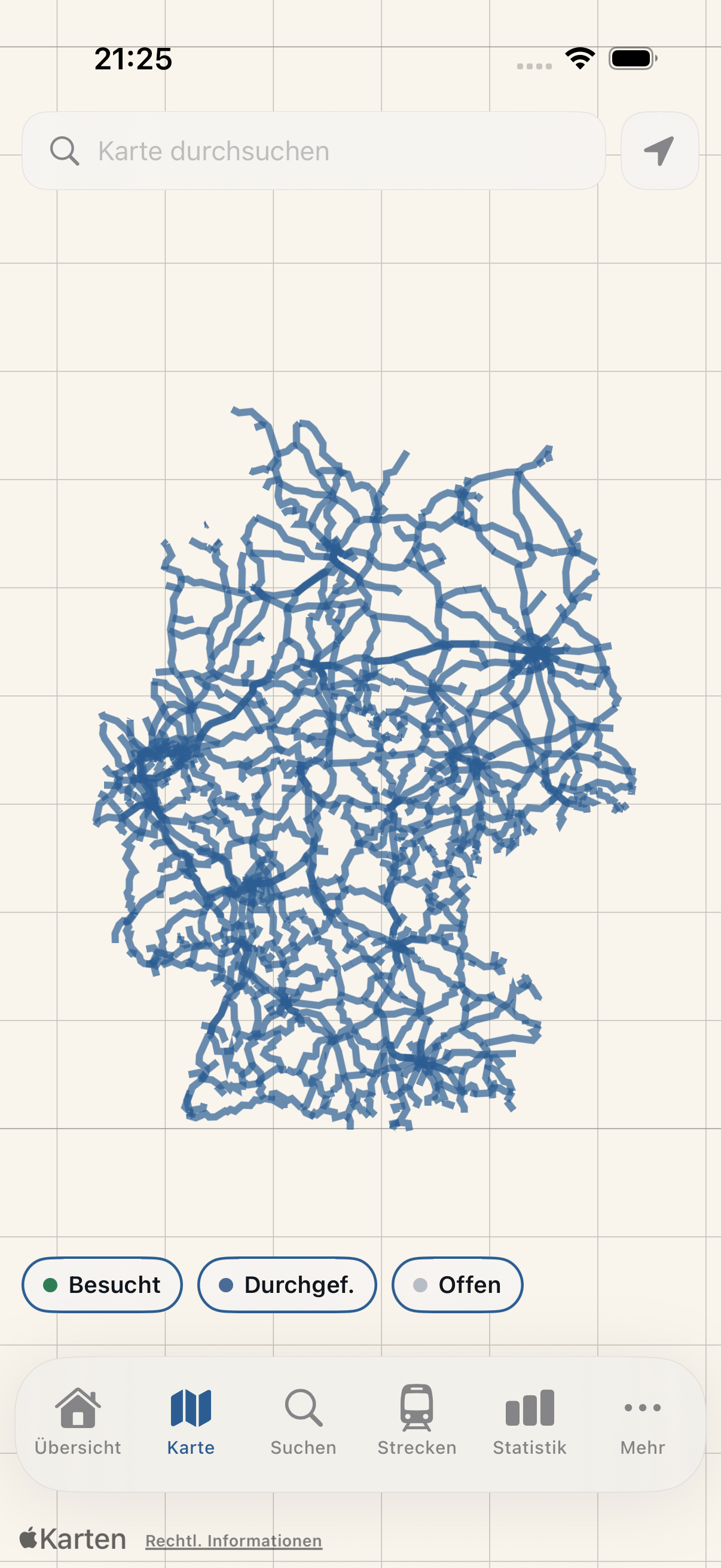 Streckennetz auf der Karte