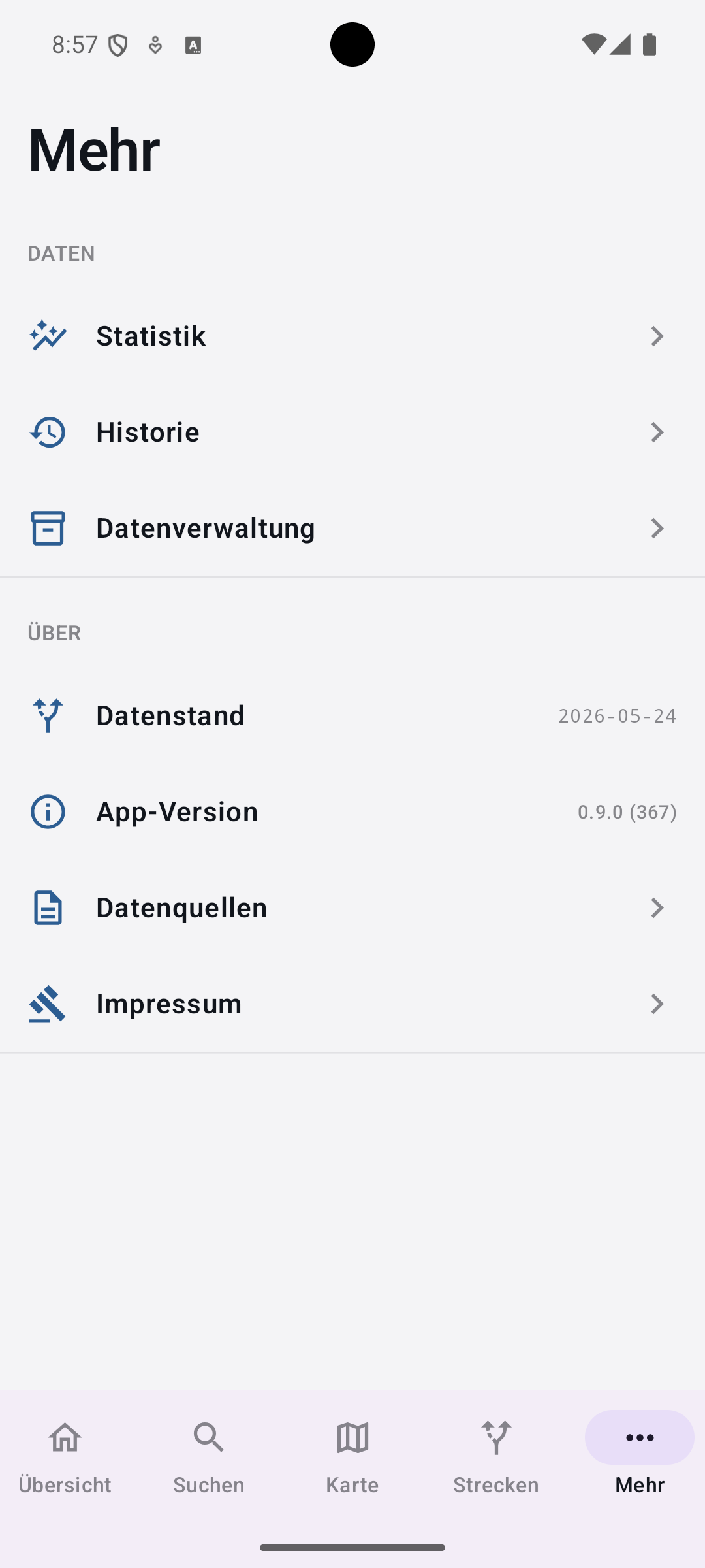 Mehr-Tab mit Daten und Quellenangaben