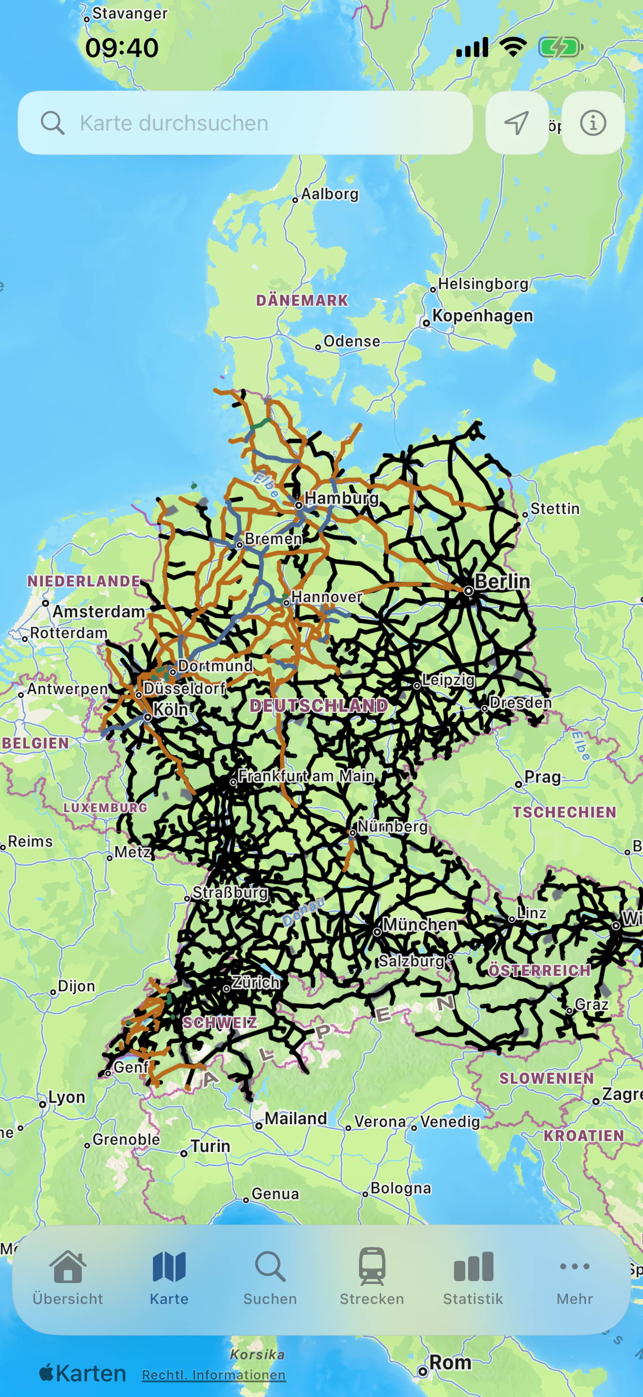 Streckennetz auf der Karte